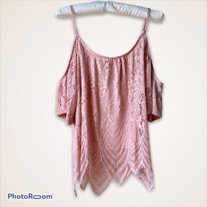 Pink Lace Cold Shoulder Short Sleeve Top by Alya  Size Small